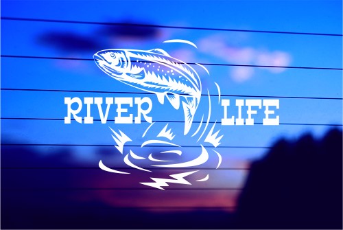 RIVER LIFE WITH TROUT CAR DECAL STICKER