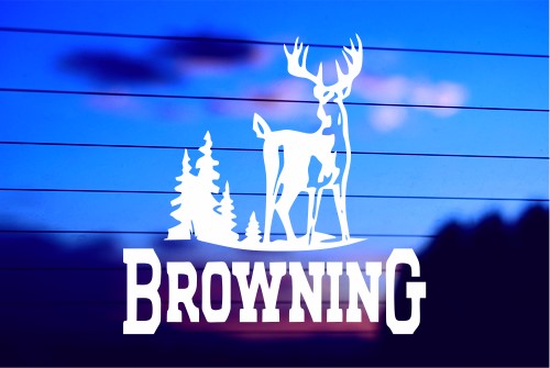 BROWNING WITH DEER AND SCENERY CAR DECAL STICKER
