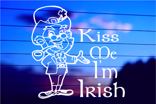 KISS ME I’M IRISH – LEPRECHAUN CAR DECAL STICKER