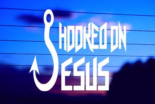 HOOKED ON JESUS 1 CAR DECAL STICKER