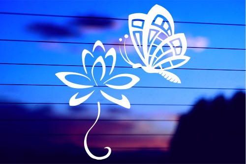 FLOWER AND BUTTERFLY TRIBAL CAR DECAL STICKER