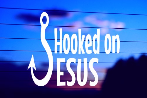 HOOKED ON JESUS 2 CAR DECAL STICKER