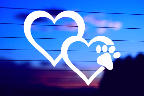 DOUBLE HEART WITH PAW PRINT CAR DECAL STICKER