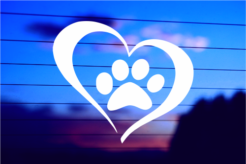 PAW IN HEART CIRCLE CAR DECAL STICKER