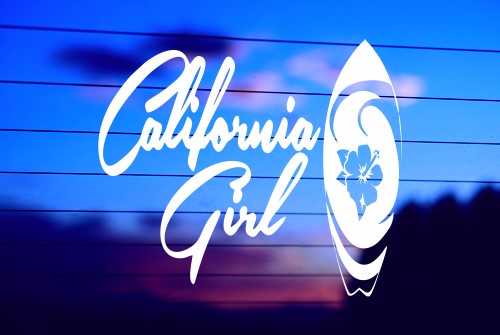 CALIFORNIA GIRL WITH SURFBOARD CAR DECAL STICKER