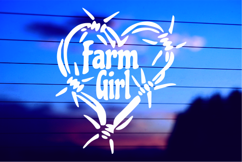 FARM GIRL IN BARB WIRE HEART CAR DECAL STICKER