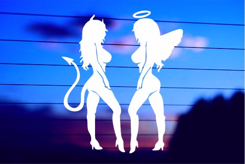SEXY DEVIL AND ANGEL STANDING FACE TO FACE CAR DECAL STICKER