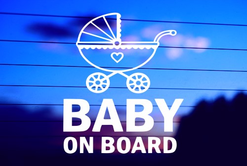 BABY ON BOARD WITH BABY CARRIAGE CAR DECAL STICKER