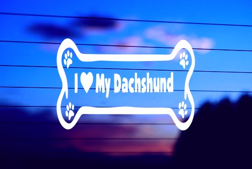 I LOVE MY DACHSHUND IN DOG BONE CAR DECAL STICKER