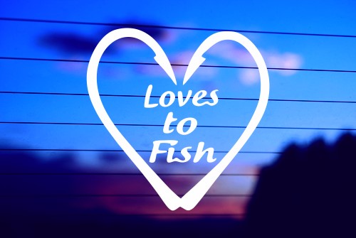 LOVES TO FISH WITH FISH HOOKS CAR DECAL STICKER