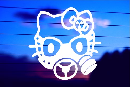 HELLO KITTY WITH GAS MASK CAR DECAL STICKER