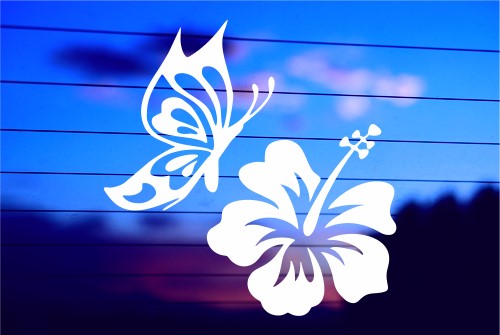 BUTTERFLY AND HIBISCUS CAR DECAL STICKER