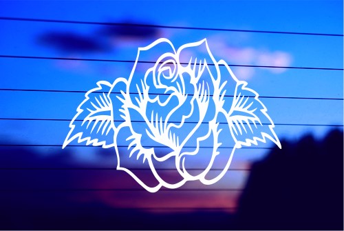 ROSE WITH LEAVES CAR DECAL STICKER
