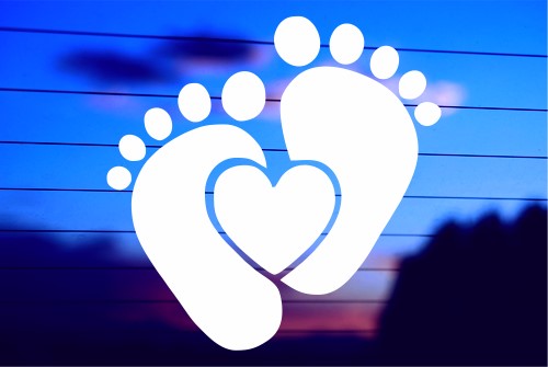 BABY FEET WITH HEART CAR DECAL STICKER