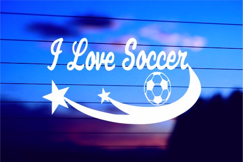 I LOVE SOCCER WITH TAIL CAR DECAL STICKER